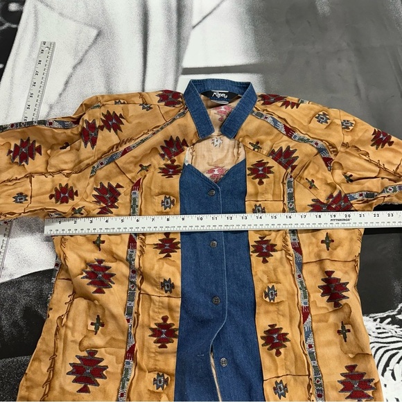 Roper VNTG 1980s made in USA sz large southwest pattern shoulder pad blouse A11 - Picture 6 of 8